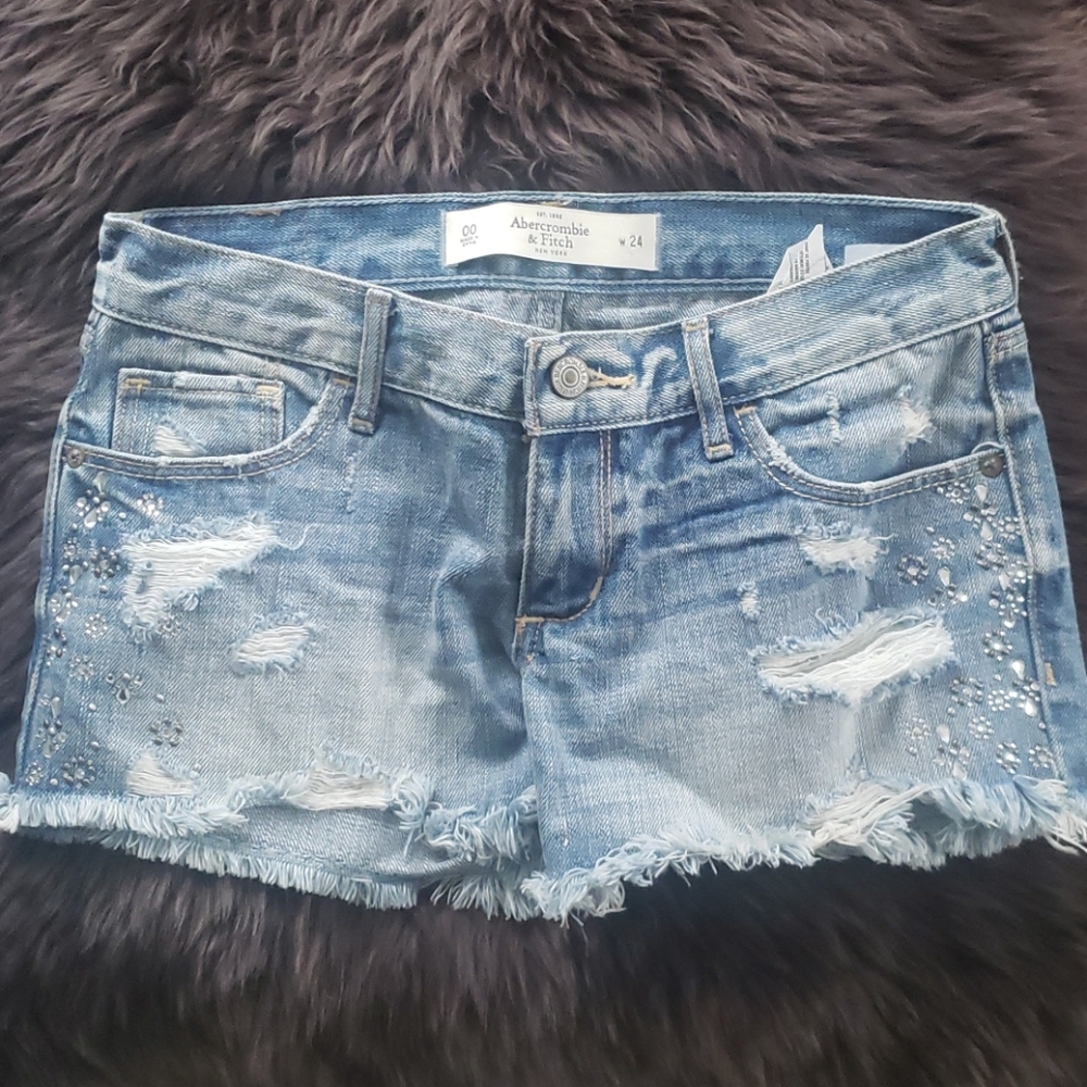 Abercrombie & Fitch Studded Crystal Jean Shorts